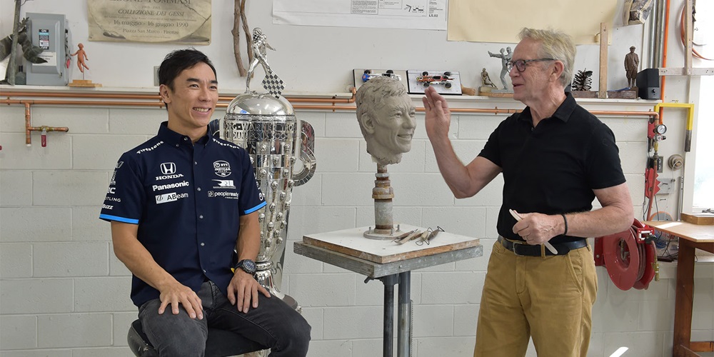 Sato Savors Second Trip To Sit for Borg-Warner Trophy Sculptor