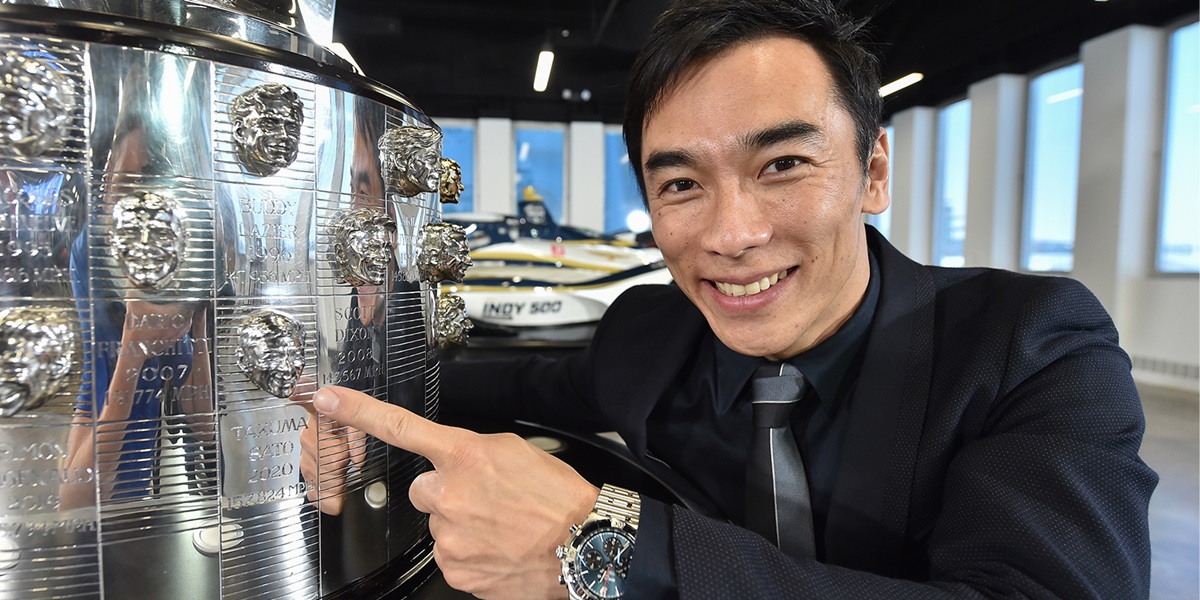 Sato Unveils Image on Borg-Warner Trophy during Online Show at IMS