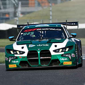 A car races in the Indianapolis 8 Hour