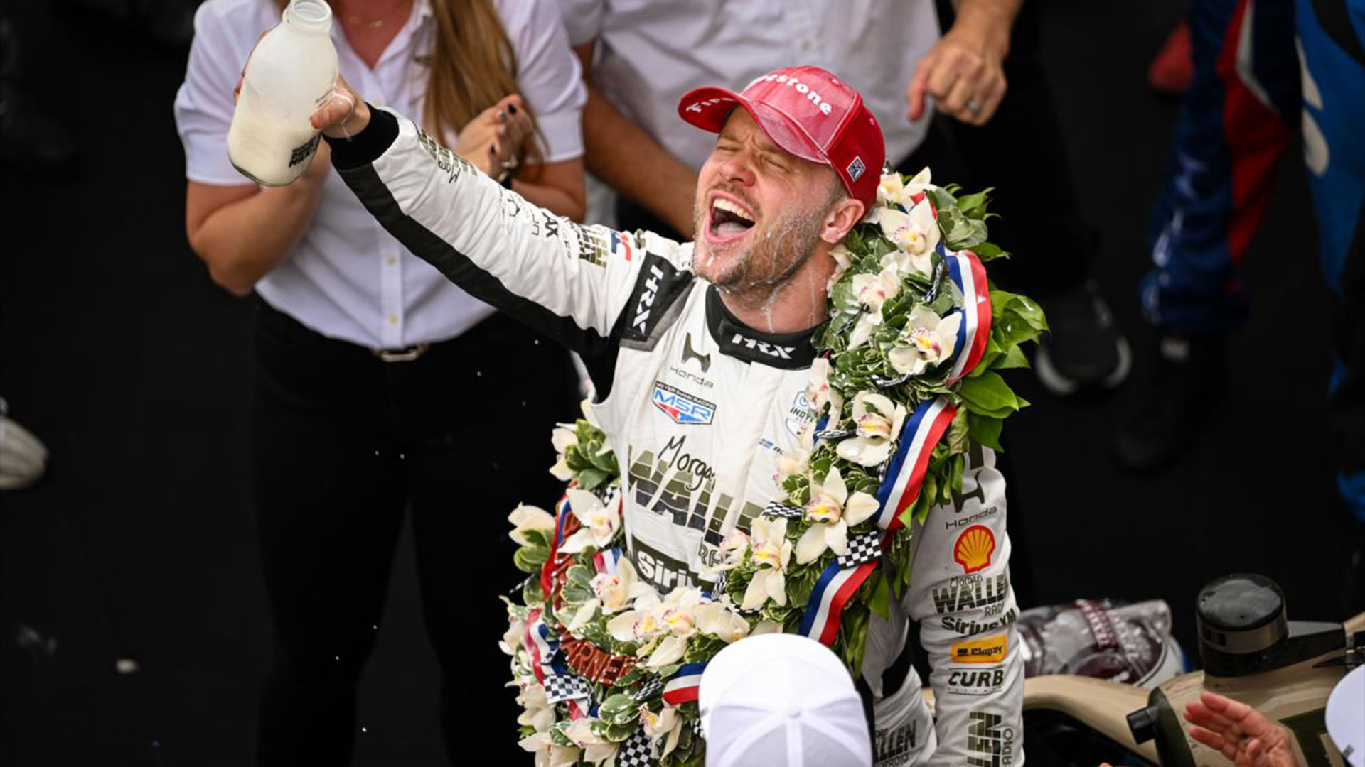 Felix Rosenqvist celebrates his Indy 500 win