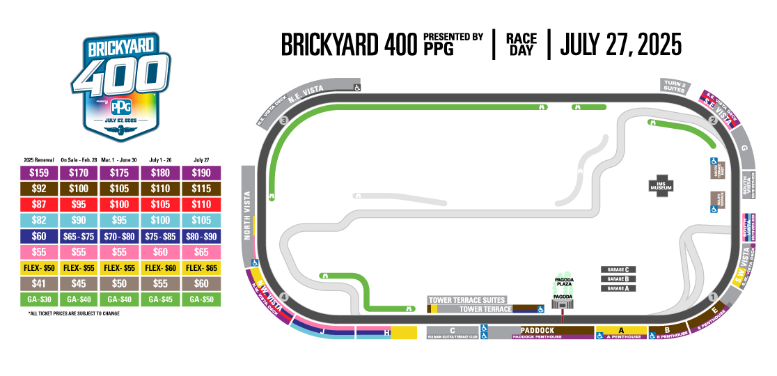 Brickyard 400 Pricing Map